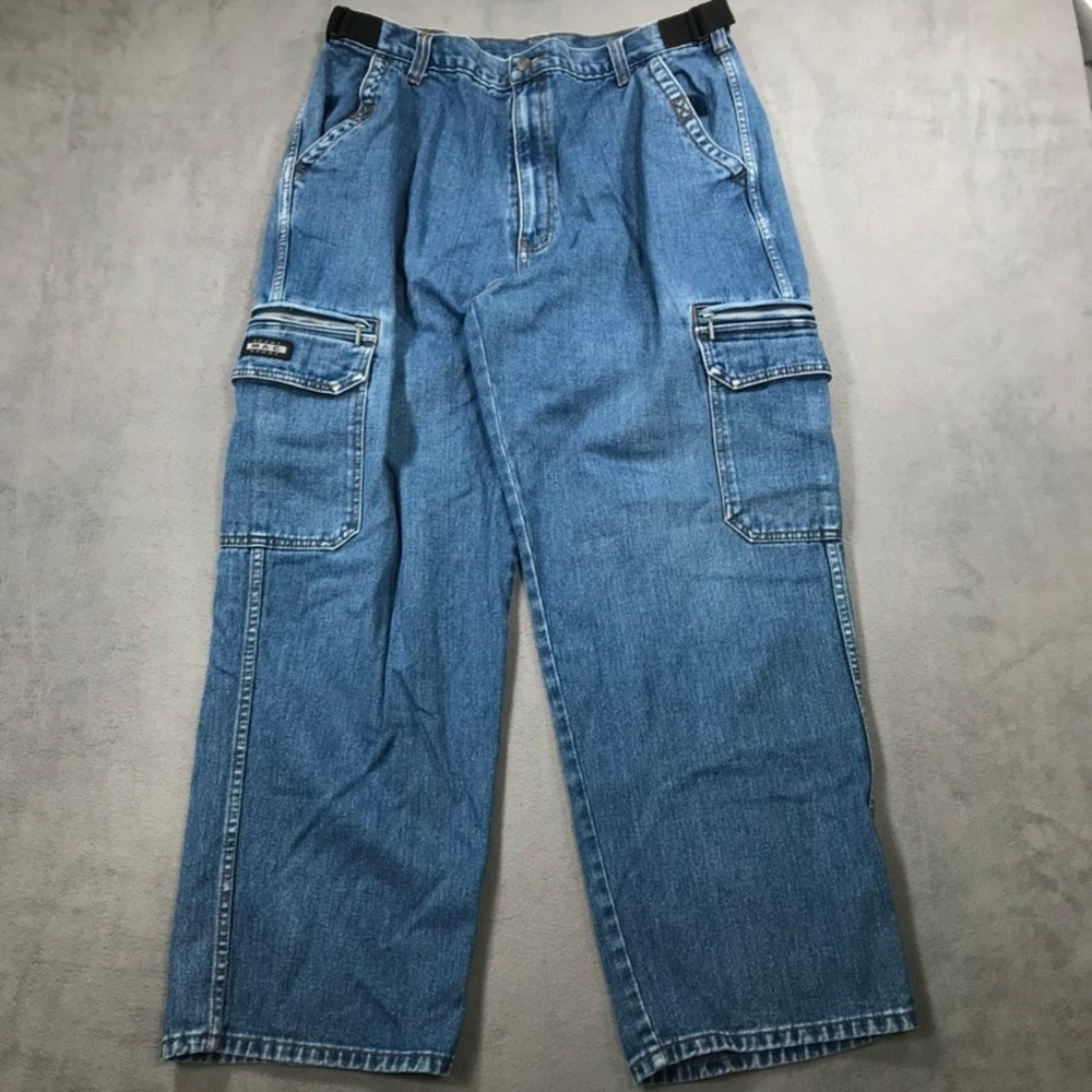 Vintage MAC Sport Cargo Jeans Men's 38x30 Blue Denim Baggy Rave Streetwear Y2K